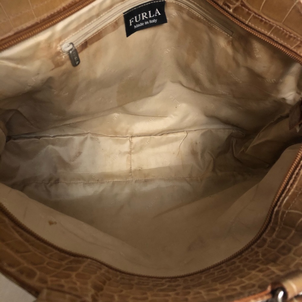 Furla Light Brown Tan Crocodile Leather Tote Bag - Picture 13 of 14